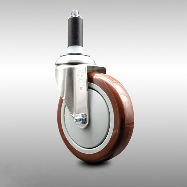 Service Caster 5 Inch 316SS Maroon Polyurethane Wheel Swivel 1-1/8 Inch Expanding Stem Caster SCC-SS316EX20S514-PPUB-MRN-118 - main